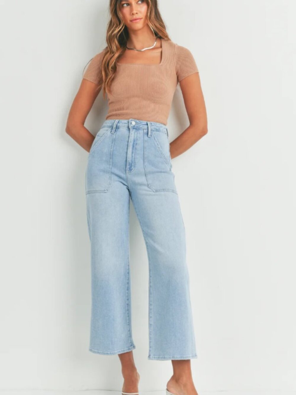 Just Black Denim The Patch Pocket Wide Leg Jeans Light Wash - Size 31